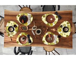 Placemat organisch - Placemats organic - Onderleggers - Retro - Klok - Patronen - Stippen - 6 stuks