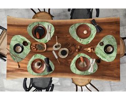 Placemat organisch - Placemats organic - Onderleggers - Steen - Graniet print - Groen - Wit - 6 stuks