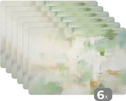 Placemat - Placemats kunststof - 45x30 cm - Abstract - Kunst - Wit - Groen - Modern - 6 stuks - Borden onderleggers antislip - Tafel decoratie - Luxe tafelversiering - Tafelmat vinyl - Bord onderlegger - Tafeldecoratie accessoires