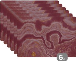 Placemat - Placemats kunststof - 45x30 cm - Agaat - Abstract - Stenen - Roze - 6 stuks - Borden onderleggers antislip - Tafel decoratie - Luxe tafelversiering - Tafelmat vinyl - Bord onderlegger - Tafeldecoratie accessoires