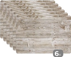 Placemat - Placemats kunststof - 45x30 cm - Een lichte houten muur als achtergrond - 6 stuks - Borden onderleggers antislip - Tafel decoratie - Luxe tafelversiering - Tafelmat vinyl - Bord onderlegger - Tafeldecoratie accessoires