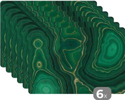 Placemat - Placemats kunststof - 45x30 cm - Gold - Groen - Agaat steen - Geode - Marmer - 6 stuks - Borden onderleggers antislip - Tafel decoratie - Luxe tafelversiering - Tafelmat vinyl - Bord onderlegger - Tafeldecoratie accessoires