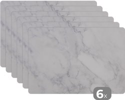 Placemat - Placemats kunststof - 45x30 cm - Marmer - Wit - Grijs - Luxe - Marmerlook - Steen - 6 stuks - Borden onderleggers antislip - Tafel decoratie - Luxe tafelversiering - Tafelmat vinyl - Bord onderlegger - Tafeldecoratie accessoires