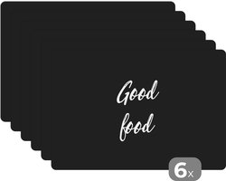 Placemat - Placemats kunststof - 45x30 cm - Quotes - Eten - Spreuken - Good food - 6 stuks - Borden onderleggers antislip - Tafel decoratie - Luxe tafelversiering - Tafelmat vinyl - Bord onderlegger - Tafeldecoratie accessoires
