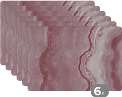 Placemat - Placemats kunststof - 45x30 cm - Rosé - Agaat geode - Stenen - Kristal - 6 stuks - Borden onderleggers antislip - Tafel decoratie - Luxe tafelversiering - Tafelmat vinyl - Bord onderlegger - Tafeldecoratie accessoires