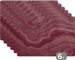 Placemat - Placemats kunststof - 45x30 cm - Roze - Geode - Stenen - Agaat - 6 stuks - Borden onderleggers antislip - Tafel decoratie - Luxe tafelversiering - Tafelmat vinyl - Bord onderlegger - Tafeldecoratie accessoires