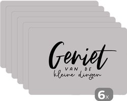 Placemat - Placemats kunststof - 45x30 cm - Spreuken - Geniet van de kleine dingen - Quotes - 6 stuks - Borden onderleggers antislip - Tafel decoratie - Luxe tafelversiering - Tafelmat vinyl - Bord onderlegger - Tafeldecoratie accessoires