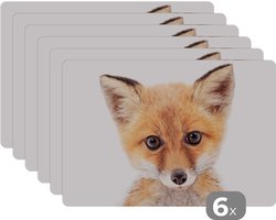 Placemat - Placemats kunststof - 45x30 cm - Vos - Dieren - Oranje - Natuur - 6 stuks - Borden onderleggers antislip - Tafel decoratie - Luxe tafelversiering - Tafelmat vinyl - Bord onderlegger - Tafeldecoratie accessoires