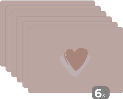 Placemat - Placemats kunststof - 45x30 cm - Zomer - Hartje - Roze - 6 stuks - Borden onderleggers antislip - Tafel decoratie - Luxe tafelversiering - Tafelmat vinyl - Bord onderlegger - Tafeldecoratie accessoires