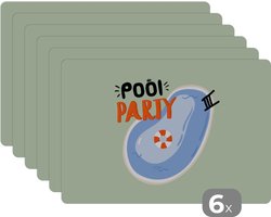 Placemat - Placemats kunststof - 45x30 cm - Zwembad - Water - Blauw - 6 stuks - Borden onderleggers antislip - Tafel decoratie - Luxe tafelversiering - Tafelmat vinyl - Bord onderlegger - Tafeldecoratie accessoires