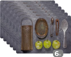 Placemat - Placemats kunststof - Appel - Keukengerei - Keukengereedschap - 45x30 cm - 6 stuks - Hittebestendig - Anti-Slip - Onderlegger - Afneembaar