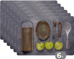 Placemat - Placemats kunststof - Appel - Keukengerei - Keukengereedschap - 45x30 cm - 6 stuks - Hittebestendig - Anti-Slip - Onderlegger - Afneembaar