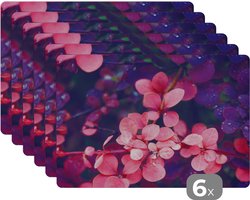 Placemat - Placemats kunststof - Bloemen - Paars - Natuur - 45x30 cm - 6 stuks - Hittebestendig - Anti-Slip - Onderlegger - Afneembaar