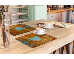Placemat - Placemats kunststof - Bomen - Herfst - Hartje - Natuur - Oranje - Hart - 45x30 cm - 6 stuks - Hittebestendig - Anti-Slip - Onderlegger - Afneembaar