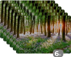 Placemat - Placemats kunststof - Bos - Bloemen - Lavendel - Zon - Paars - Natuur - 45x30 cm - 6 stuks - Hittebestendig - Anti-Slip - Onderlegger - Afneembaar