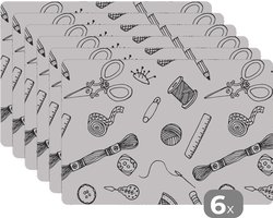 Placemat - Placemats kunststof - Breien - Naaien - Patronen - Wol - 45x30 cm - 6 stuks - Hittebestendig - Anti-Slip - Onderlegger - Afneembaar