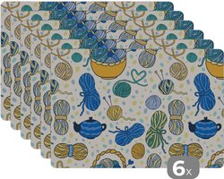 Placemat - Placemats kunststof - Breien - Patronen - Wol - 45x30 cm - 6 stuks - Hittebestendig - Anti-Slip - Onderlegger - Afneembaar