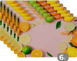 Placemat - Placemats kunststof - Fruit - Citrus - Pastel - 45x30 cm - 6 stuks - Hittebestendig - Anti-Slip - Onderlegger - Afneembaar