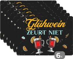 Placemat - Placemats kunststof - Glühwein - Glazen - Fruit - 45x30 cm - 6 stuks - Hittebestendig - Anti-Slip - Onderlegger - Afneembaar
