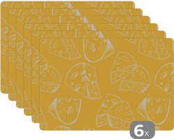 Placemat - Placemats kunststof - Kaas - Geel - Design - 45x30 cm - 6 stuks - Hittebestendig - Anti-Slip - Onderlegger - Afneembaar