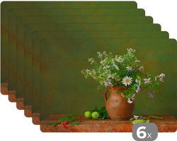 Placemat - Placemats kunststof - Kan - Fruit - Bloemen - 45x30 cm - 6 stuks - Hittebestendig - Anti-Slip - Onderlegger - Afneembaar