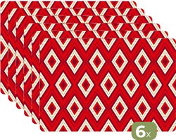 Placemat - Placemats kunststof - Kerst - Patronen - Ruit - Rood - 45x30 cm - 6 stuks - Hittebestendig - Anti-Slip - Onderlegger - Afneembaar