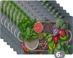 Placemat - Placemats kunststof - Kist - Fruit - Gezond - 45x30 cm - 6 stuks - Hittebestendig - Anti-Slip - Onderlegger - Afneembaar