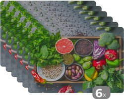 Placemat - Placemats kunststof - Kist - Fruit - Gezond - 45x30 cm - 6 stuks - Hittebestendig - Anti-Slip - Onderlegger - Afneembaar