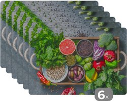 Placemat - Placemats kunststof - Kist - Fruit - Gezond - 45x30 cm - 6 stuks - Hittebestendig - Anti-Slip - Onderlegger - Afneembaar