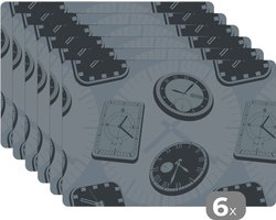 Placemat - Placemats kunststof - Klok - Patronen - Vintage - 45x30 cm - 6 stuks - Hittebestendig - Anti-Slip - Onderlegger - Afneembaar