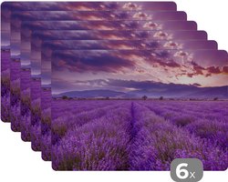 Placemat - Placemats kunststof - Lavendel - Paars - Bloemen - Veld - 45x30 cm - 6 stuks - Hittebestendig - Anti-Slip - Onderlegger - Afneembaar