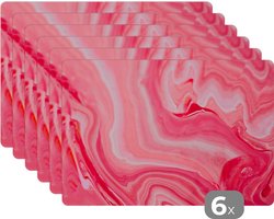 Placemat - Placemats kunststof - Marmer - Agaat - Roze - 45x30 cm - 6 stuks - Hittebestendig - Anti-Slip - Onderlegger - Afneembaar