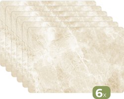 Placemat - Placemats kunststof - Marmer - Beige - Marmerlook - Luxe - 45x30 cm - 6 stuks - Hittebestendig - Anti-Slip - Onderlegger - Afneembaar