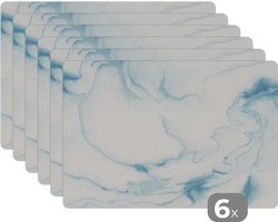 Placemat - Placemats kunststof - Marmer - Blauw - Patronen - 45x30 cm - 6 stuks - Hittebestendig - Anti-Slip - Onderlegger - Afneembaar