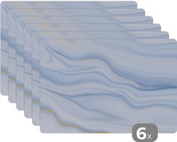 Placemat - Placemats kunststof - Marmer - Golf - Blauw - Patronen - Marmerlook - Pastel - 45x30 cm - 6 stuks - Hittebestendig - Anti-Slip - Onderlegger - Afneembaar