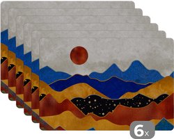 Placemat - Placemats kunststof - Marmer - Goud - Blauw - 45x30 cm - 6 stuks - Hittebestendig - Anti-Slip - Onderlegger - Afneembaar