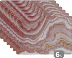 Placemat - Placemats kunststof - Marmer - Goud - Roze - 45x30 cm - 6 stuks - Hittebestendig - Anti-Slip - Onderlegger - Afneembaar
