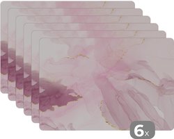 Placemat - Placemats kunststof - Marmer - Paars - Goud - 45x30 cm - 6 stuks - Hittebestendig - Anti-Slip - Onderlegger - Afneembaar