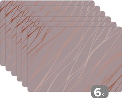 Placemat - Placemats kunststof - Marmer - Roze - Roségoud - Patronen - 45x30 cm - 6 stuks - Hittebestendig - Anti-Slip - Onderlegger - Afneembaar