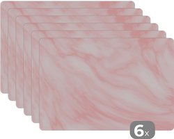 Placemat - Placemats kunststof - Marmer - Roze - Wit - Luxe - Marmerlook - 45x30 cm - 6 stuks - Hittebestendig - Anti-Slip - Onderlegger - Afneembaar
