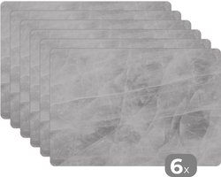 Placemat - Placemats kunststof - Marmer - Steen - Wit - Luxe - Marmerlook - 45x30 cm - 6 stuks - Hittebestendig - Anti-Slip - Onderlegger - Afneembaar