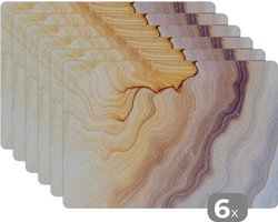 Placemat - Placemats kunststof - Marmer - Textuur - Zandsteen - Goud - Marmerlook - 45x30 cm - 6 stuks - Hittebestendig - Anti-Slip - Onderlegger - Afneembaar