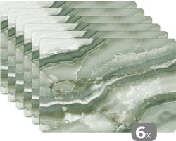 Placemat - Placemats kunststof - Marmer - Turquoise - Marmerlook - Luxe - 45x30 cm - 6 stuks - Hittebestendig - Anti-Slip - Onderlegger - Afneembaar