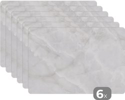 Placemat - Placemats kunststof - Marmer - Wit - Chic - 45x30 cm - 6 stuks - Hittebestendig - Anti-Slip - Onderlegger - Afneembaar