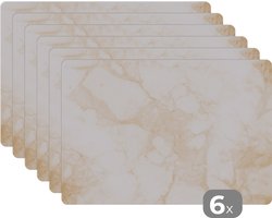 Placemat - Placemats kunststof - Marmer - Wit - Goud - Luxe - 45x30 cm - 6 stuks - Hittebestendig - Anti-Slip - Onderlegger - Afneembaar