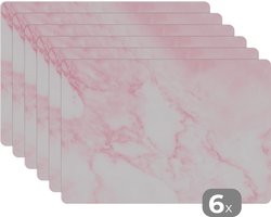 Placemat - Placemats kunststof - Marmer - Wit - Roze - Chic - Marmerlook - 45x30 cm - 6 stuks - Hittebestendig - Anti-Slip - Onderlegger - Afneembaar