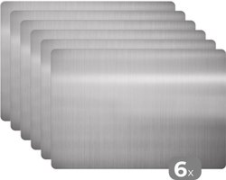 Placemat - Placemats kunststof - Metaal print - Zilver - Grijs - 45x30 cm - 6 stuks - Hittebestendig - Anti-Slip - Onderlegger - Afneembaar