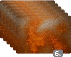 Placemat - Placemats kunststof - Metaal - Roest - Oranje - Vintage - Industrieel - 45x30 cm - 6 stuks - Hittebestendig - Anti-Slip - Onderlegger - Afneembaar