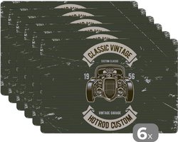 Placemat - Placemats kunststof - Oldtimer auto - Vintage - Tekening - 45x30 cm - 6 stuks - Hittebestendig - Anti-Slip - Onderlegger - Afneembaar
