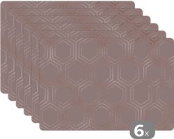Placemat - Placemats kunststof - Patronen - Roségoud - Roze - 45x30 cm - 6 stuks - Hittebestendig - Anti-Slip - Onderlegger - Afneembaar